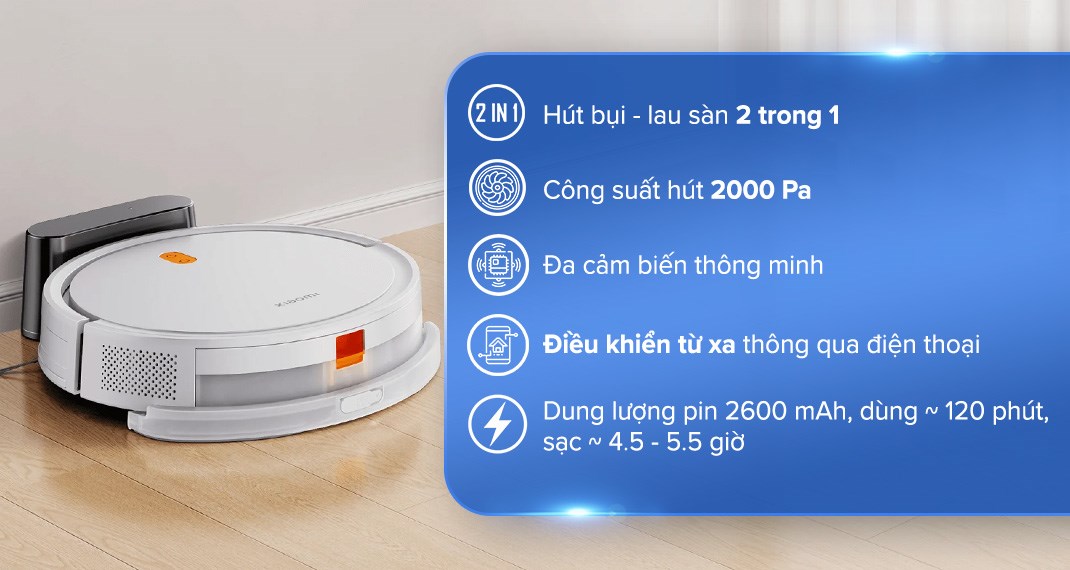 Robot hút bụi lau nhà Xiaomi Vacuum E5 White BHR7969EU